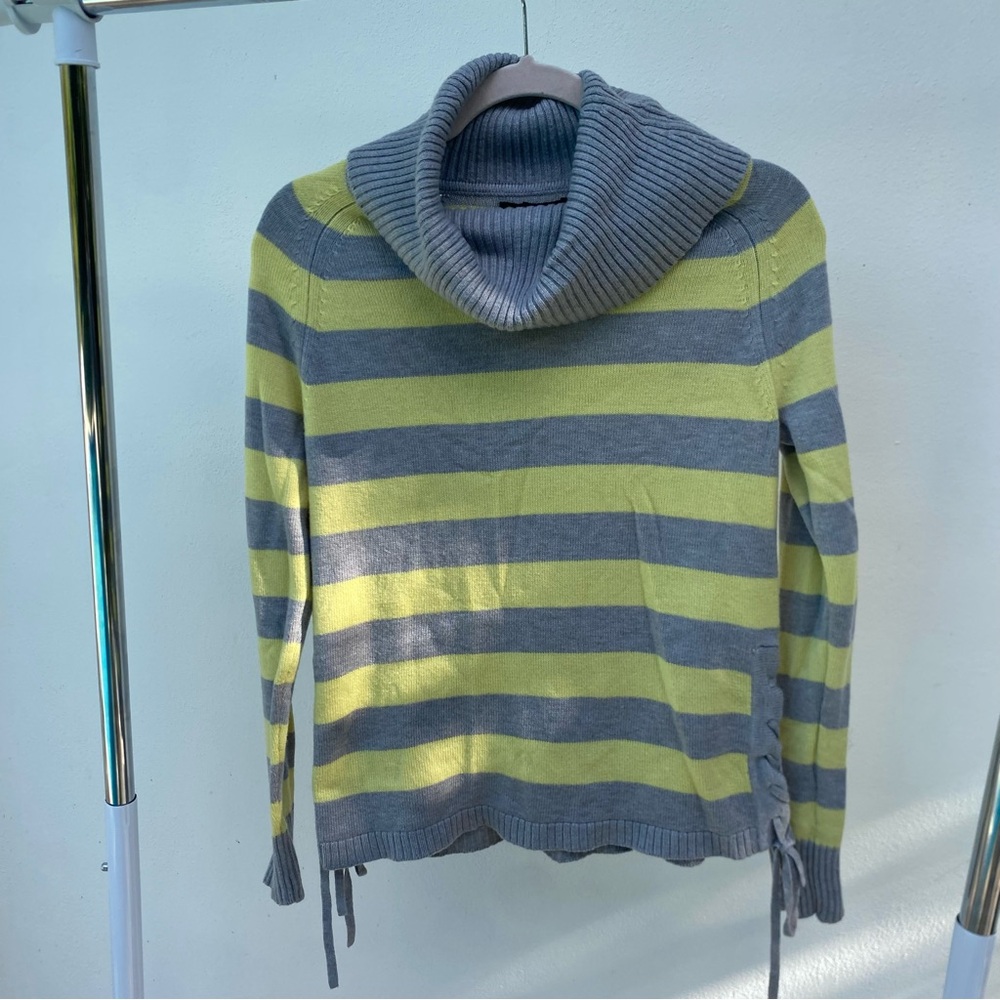 Y2K Yellow & Grey Striped Cowl Neck Sweater Size Small - Picture 3 of 6